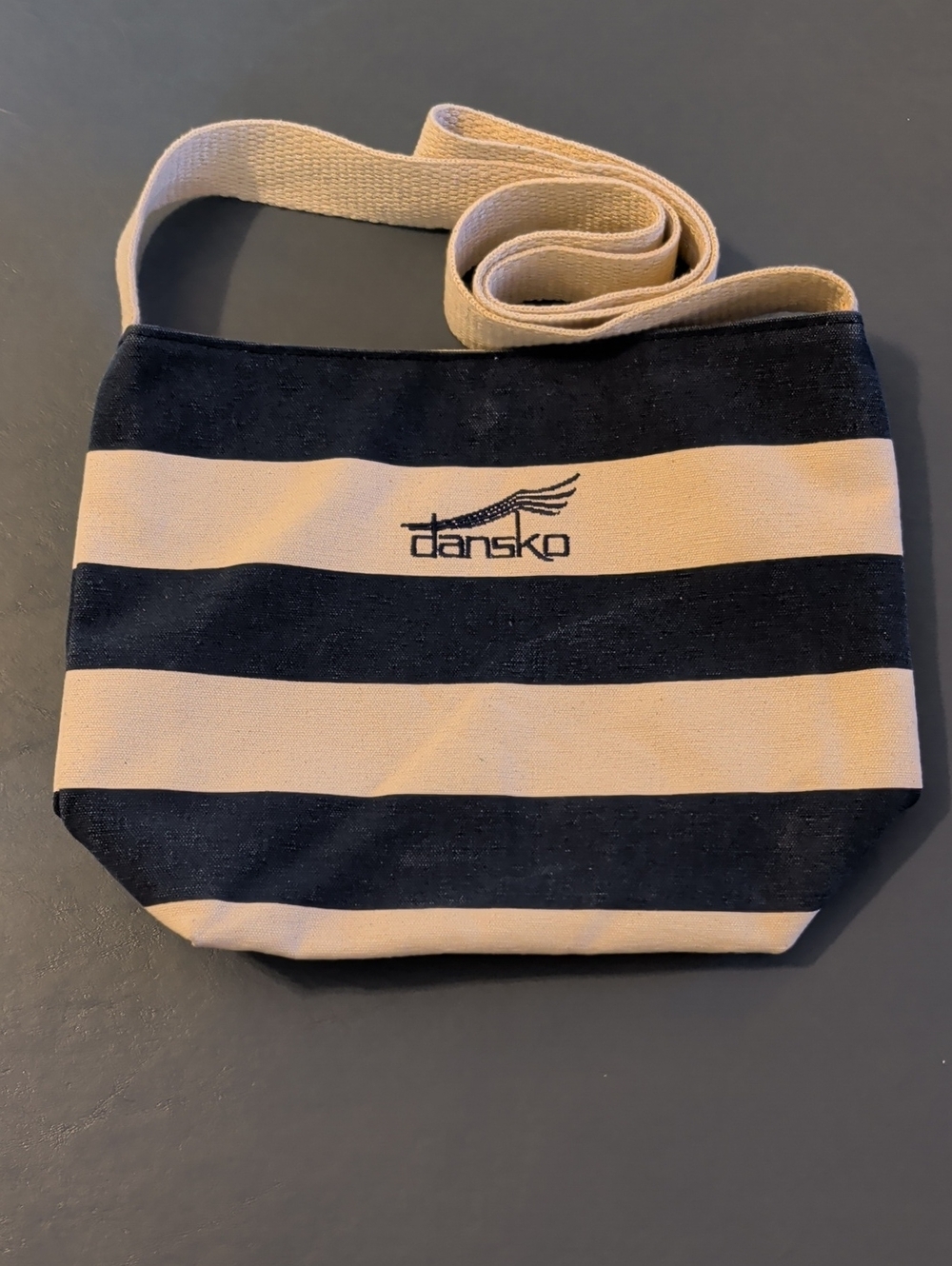 Dansko Black and Cream Striped Canvas Shoulder Bag